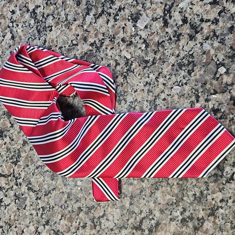 Red, Black & White Striped Men's Silk Tie